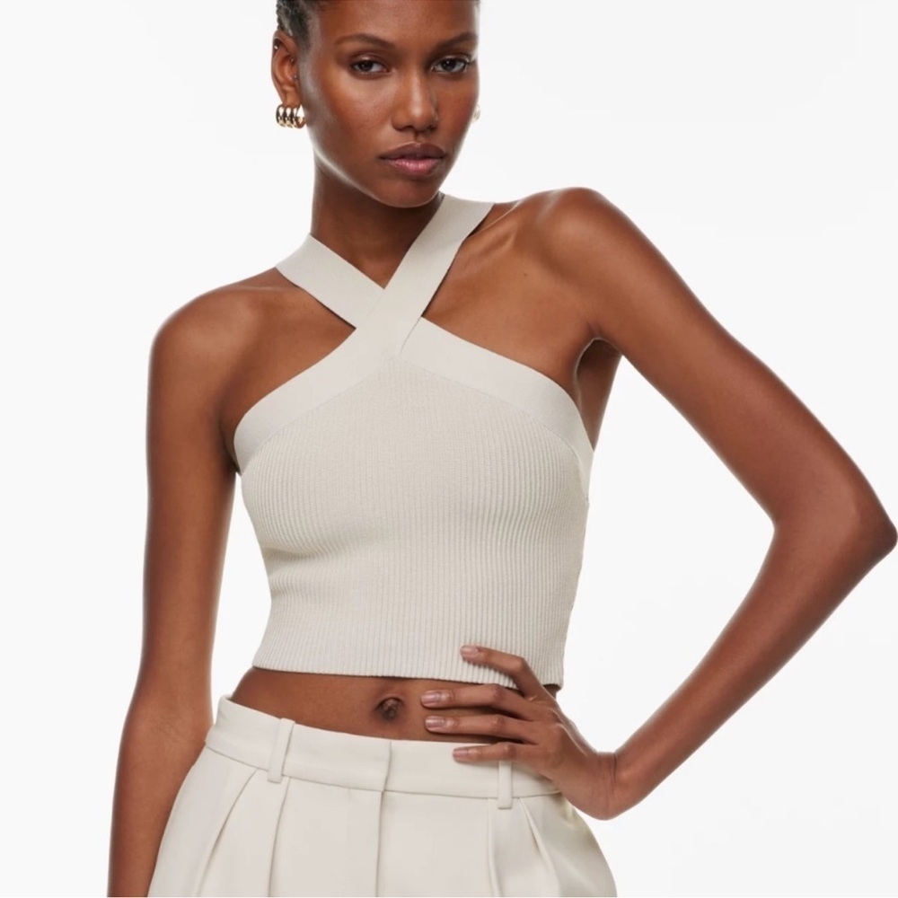 Babaton Sculpt Knit Cris Cross Cropped Tank Top